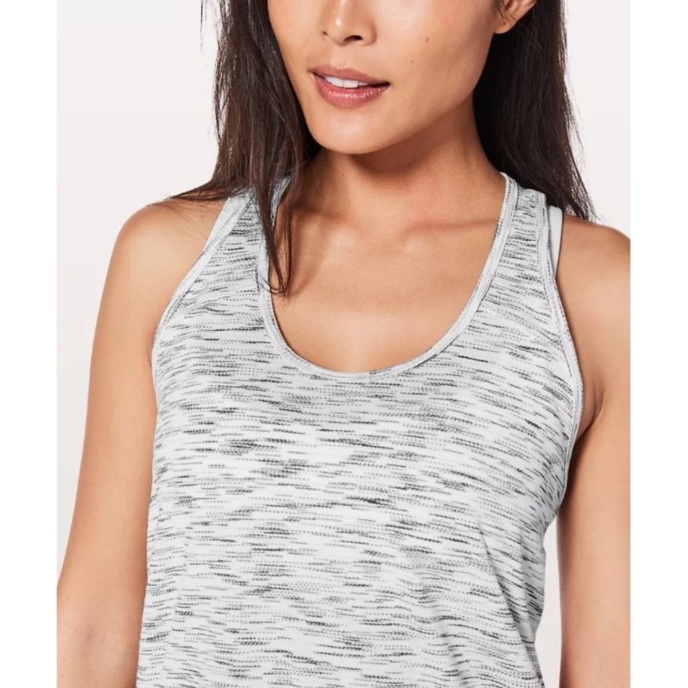 Lululemon Tie Back Racerback Tank Top Space Dye White Black Athletic Yoga Sz 6